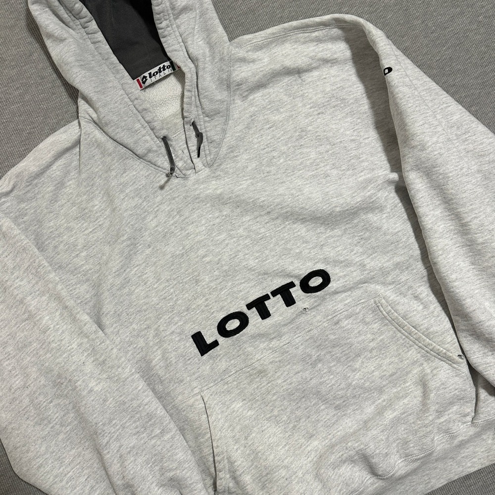 Lotto Italia Mens Gray Spellout Logo Pullover‎ Hoodie Vintage 90s Sportswear